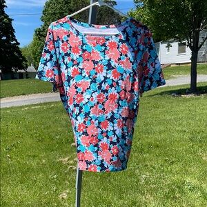 Floral Women's Top - Blue and Red